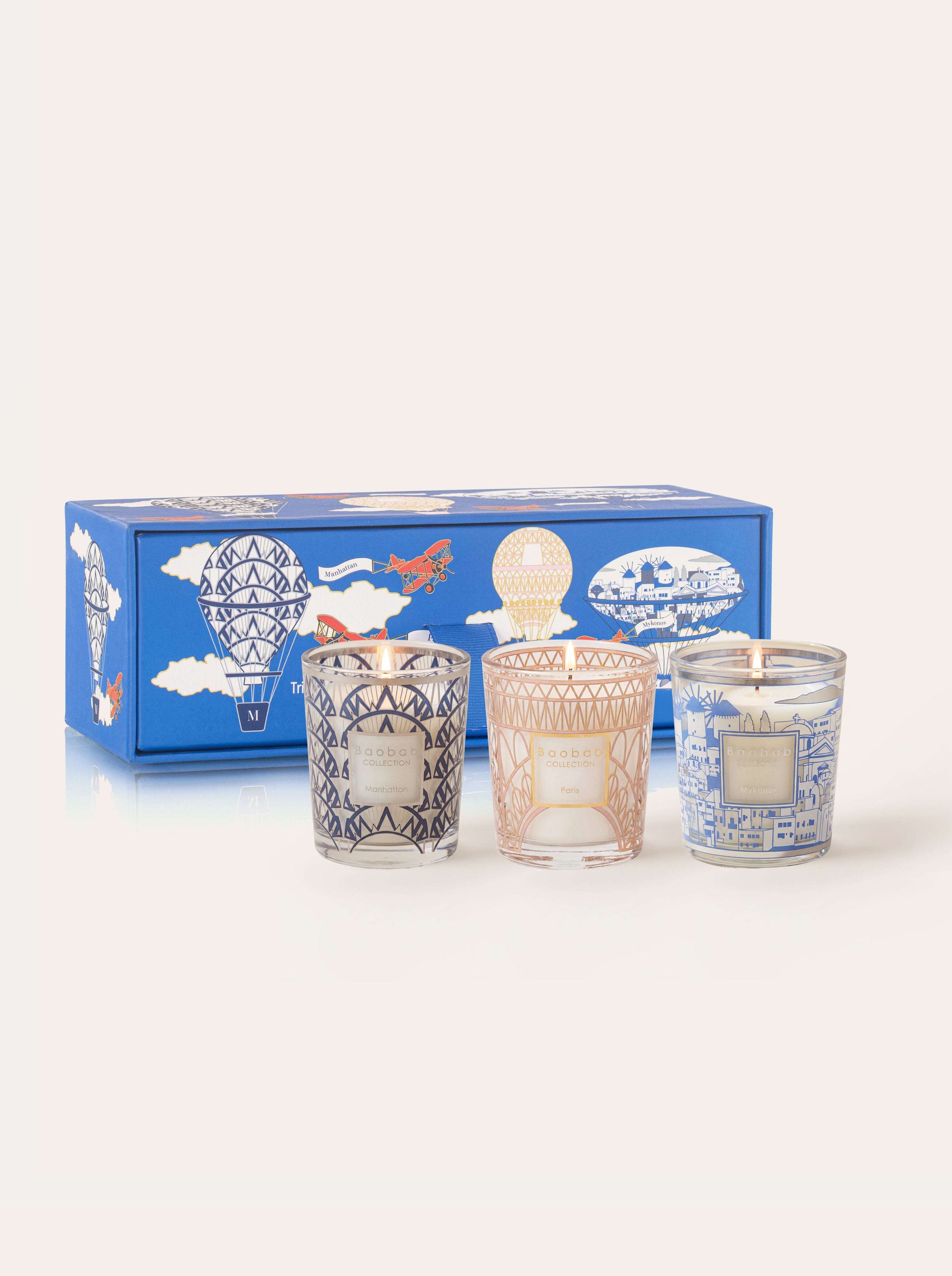 TRIO TRAVEL CANDLES MANHATTAN-PARIS-MYKONOS • Baobab Collection Inc